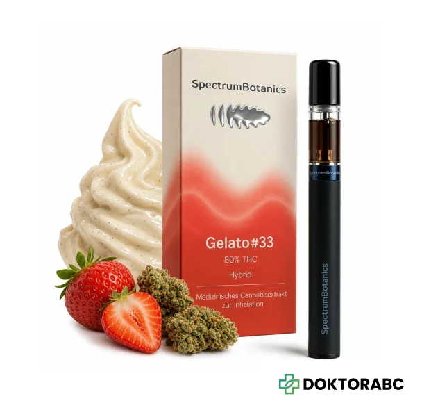 THC Vape 80% Spectrum Botanics Gelato #33 0,5 ml (+1 Akkukomponente gratis pro Bestellung)